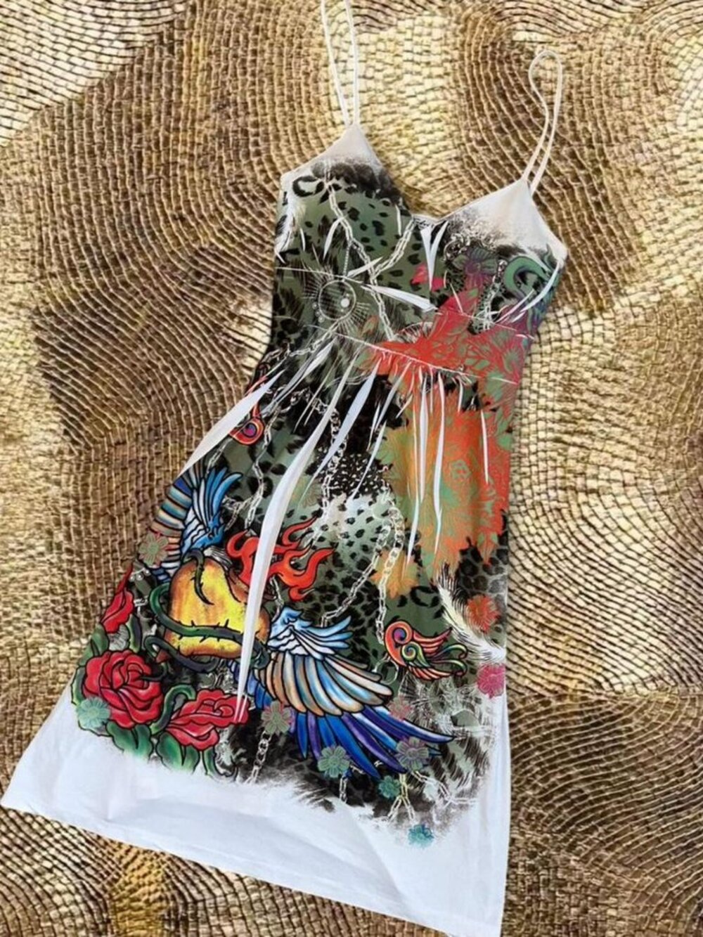 Y2K Tattoo Print Mini Dress ⭐️ Ed Hardy Inspired Multicolor Graphic Dress